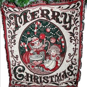 Vintage Red and Green Merry Christmas Tapestry